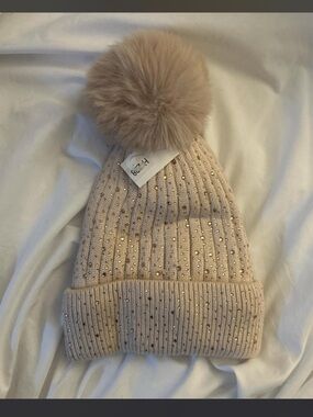 Kids Sparkle Pom Beanie - Cream